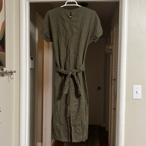 525 America Olive Green Linen Wrap Dress - Picture 5 of 9
